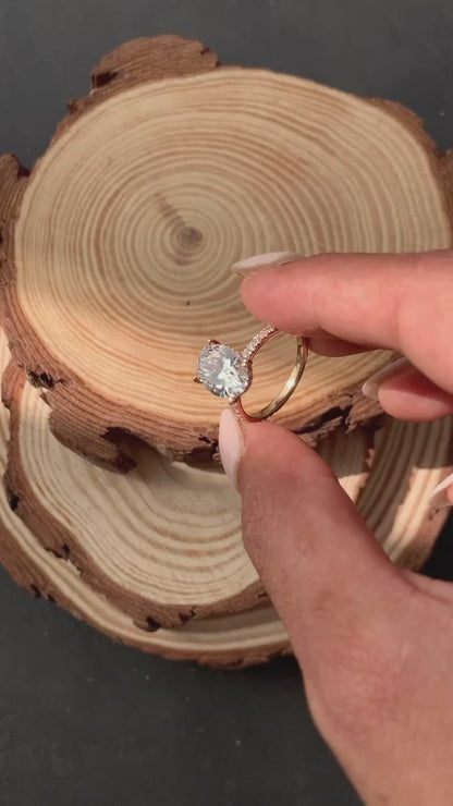 2.6 Carat Oval Cut Lab Grown Diamond Delicate Hidden Halo Engagement Ring