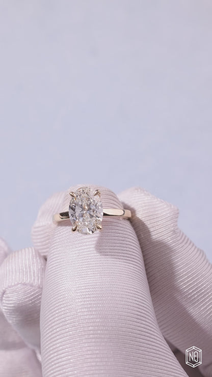 2.52 Carat Oval Cut Lab Grown Diamond Delicate Hidden Halo Engagement Ring