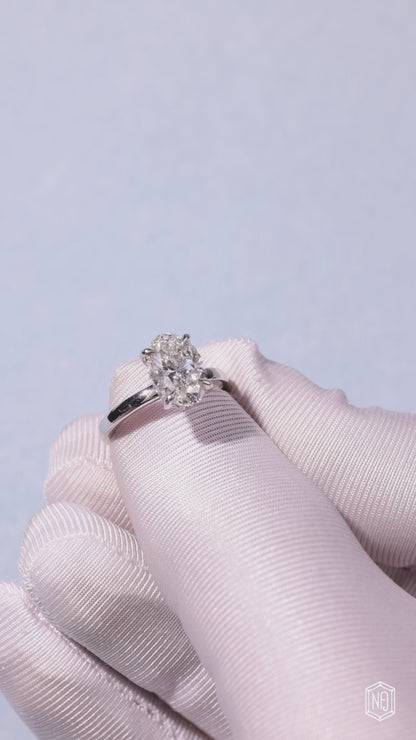 2.56 Carat Oval Cut Lab Grown Diamond Delicate Hidden Halo Engagement Ring