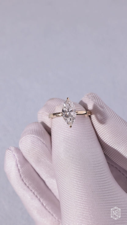 2.1 Carat Marquise Cut Lab Grown Diamond Delicate Hidden Halo Engagement Ring