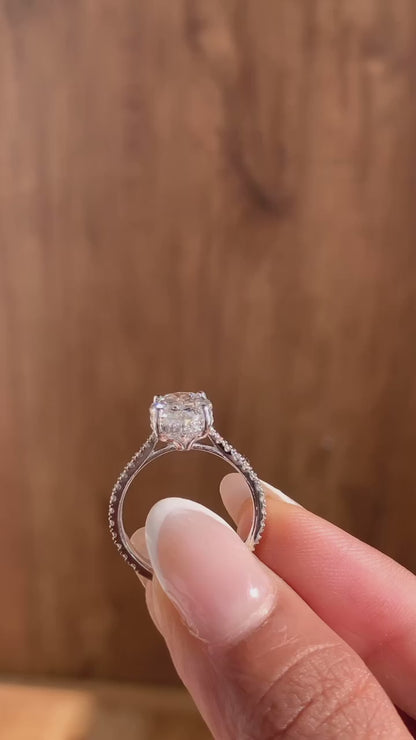 1.58 Carat Oval Cut Lab Grown Diamond Delicate Hidden Halo Engagement Ring
