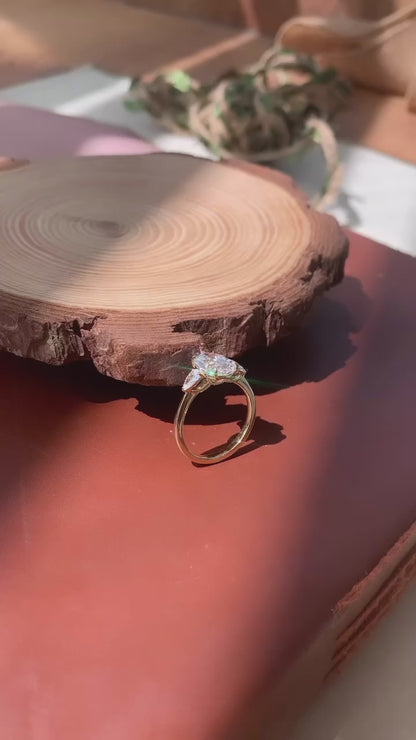 4.06 Carat Oval Cut Lab Grown Diamond Trellis Three-Stone Engagement Ring