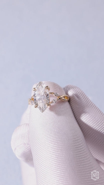 3.1 Carat Marquise Cut Lab Grown Diamond Side Stone Pavé Engagement Ring