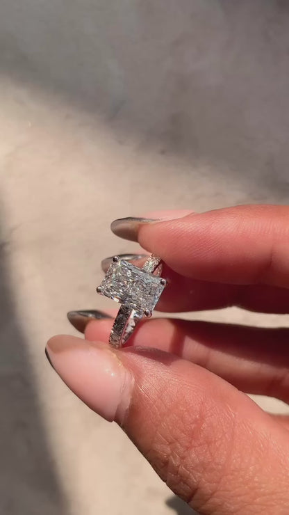 2.81 Carat Radiant Cut Lab Grown Diamond Side Stone Pavé Engagement Ring