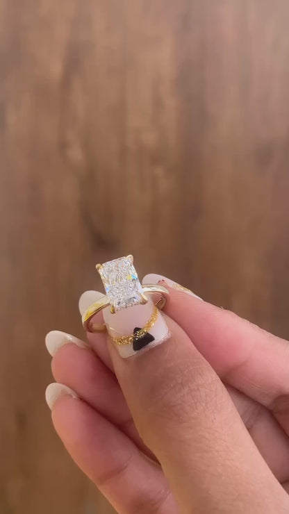 3.41 Carat Radiant Cut Lab Grown Diamond Delicate Hidden Halo Engagement Ring