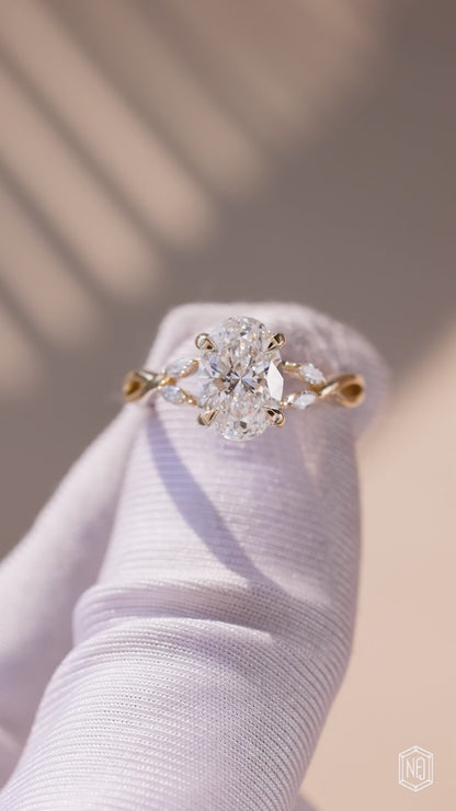 2.05 Carat Oval Cut Lab Grown Diamond Side Stone Pavé Engagement Ring