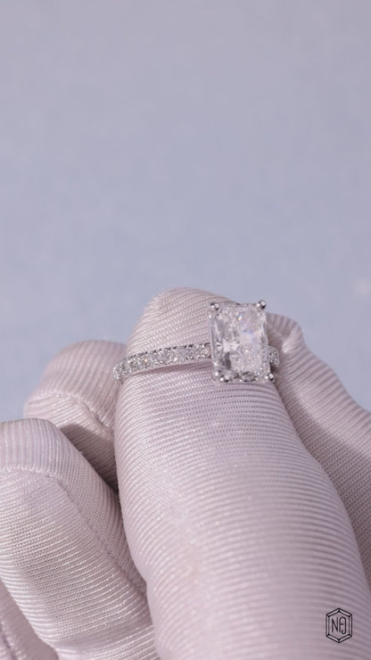 2.43 Carat Radiant Cut Lab Grown Diamond Side Stone Pavé Engagement Ring