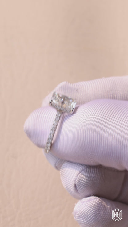 2.74 Carat Radiant Cut Lab Grown Diamond Delicate Hidden Halo Engagement Ring