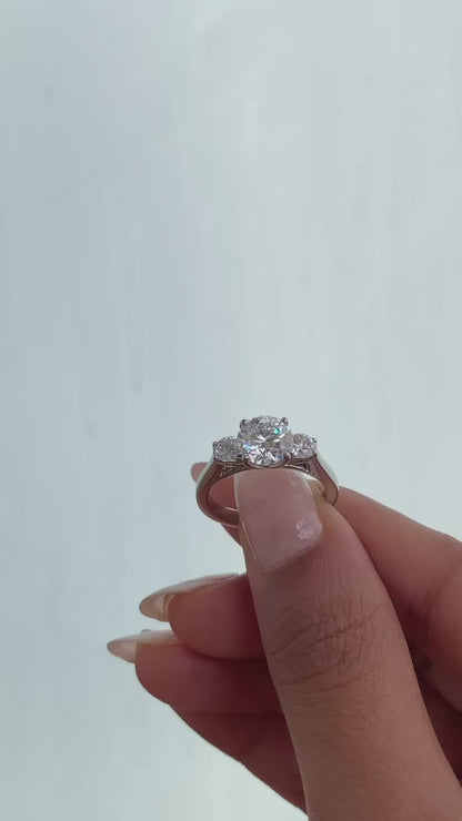 2.08 Carat Round Cut Lab Grown Diamond Trellis Three-Stone Engagement Ring