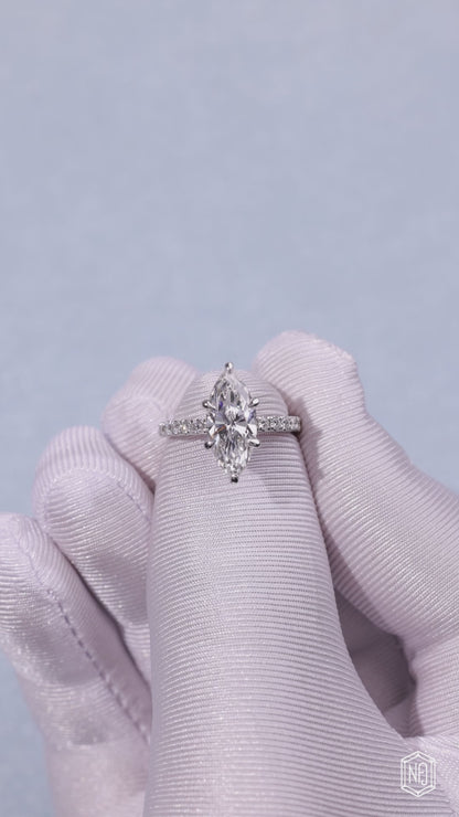 2.60 Carat Marquise Cut Lab Grown Diamond Side Stone Pavé Engagement Ring