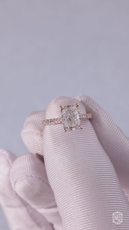 2.92 Carat Radiant Cut Lab Grown Diamond Side Stone Pavé Engagement Ring