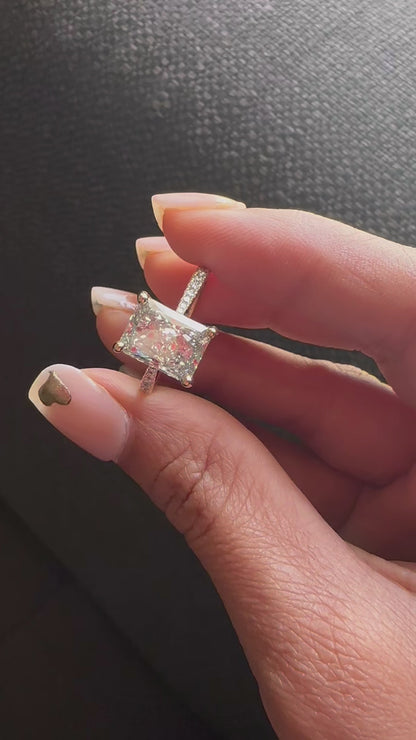 2.92 Carat Radiant Cut Lab Grown Diamond Side Stone Pavé Engagement Ring