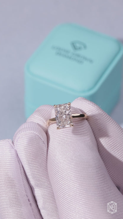 3.41 Carat Radiant Cut Lab Grown Diamond Delicate Hidden Halo Engagement Ring