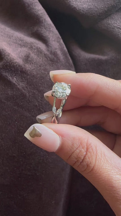 1.51 Carat Round Cut Lab Grown Diamond Side Stone Pavé Engagement Ring