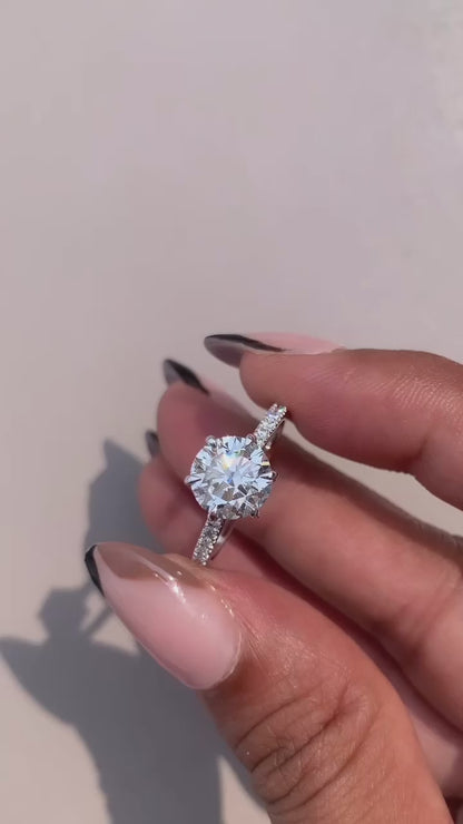 1.86 Carat Round Cut Lab Grown Diamond Side Stone Pavé Engagement Ring