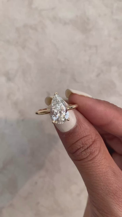 3.5 Carat Pear Cut Lab Grown Diamond Classic Solitaire Engagement Ring