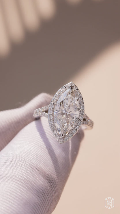 2.97 Carat Marquise Cut Lab Grown Diamond Classic Diamond Halo Engagement Ring