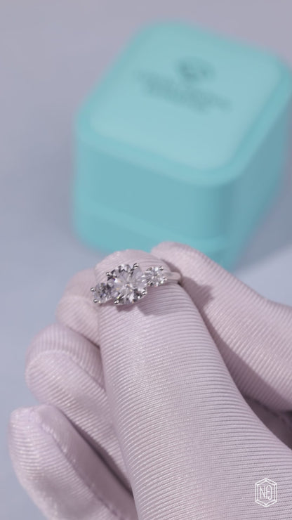 2.08 Carat Round Cut Lab Grown Diamond Trellis Three-Stone Engagement Ring