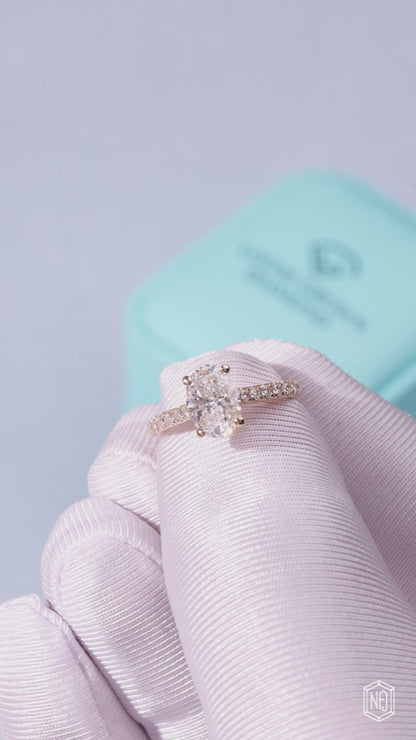 1.58 Carat Oval Cut Lab Grown Diamond Delicate Hidden Halo Engagement Ring