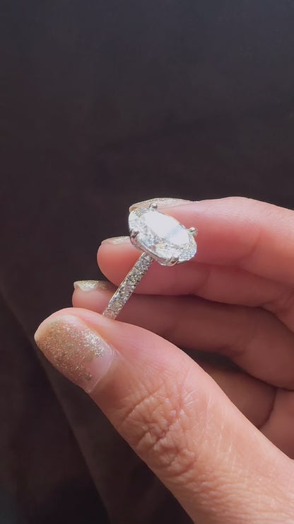 3.22 Carat Oval Cut Lab Grown Diamond Side Stone Pavé Engagement Ring