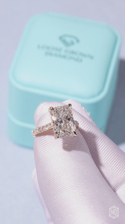 5.02 Carat Radiant Cut Lab Grown Diamond Delicate Hidden Halo Engagement Ring