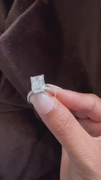 4.52 Carat Radiant Cut Lab Grown Diamond Side Stone Pavé Engagement Ring