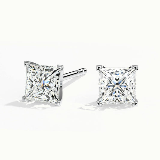Princess Cut Lab Grown Diamond Stud Earrings in 14K White Gold