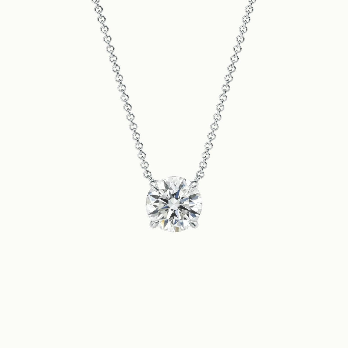 Round 4-Prong Lab Grown Diamond Solitaire Pendant in 14K White Gold