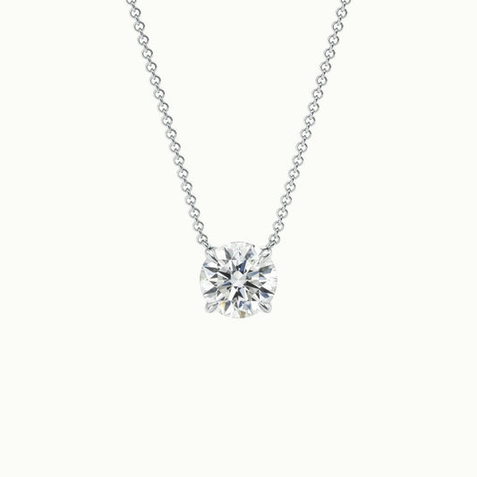 Round 4-Prong Lab Grown Diamond Solitaire Pendant in 14K White Gold