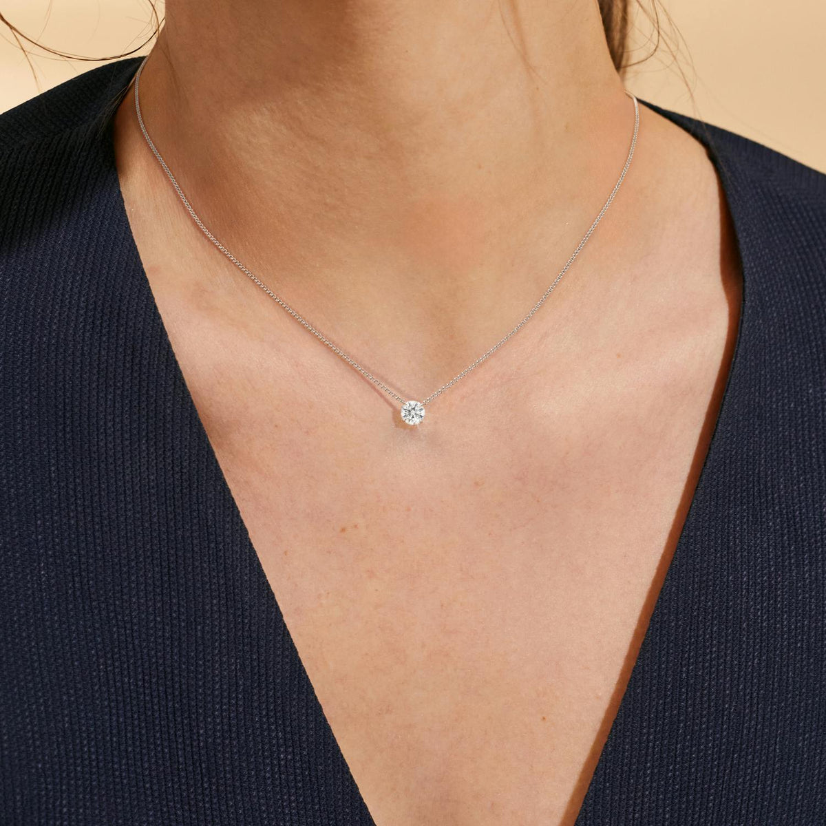 Round 4-Prong Lab Grown Diamond Solitaire Pendant in Platinum