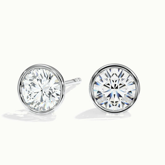 Round Bezel Set Lab Grown Diamond Stud Earrings in 14K White Gold
