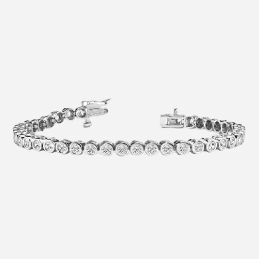 Round Lab Grown Diamond Bezel Tennis Bracelet In 14K White Gold