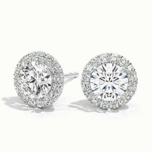 Round Halo Lab Grown Diamond Stud Earrings in 14K White Gold