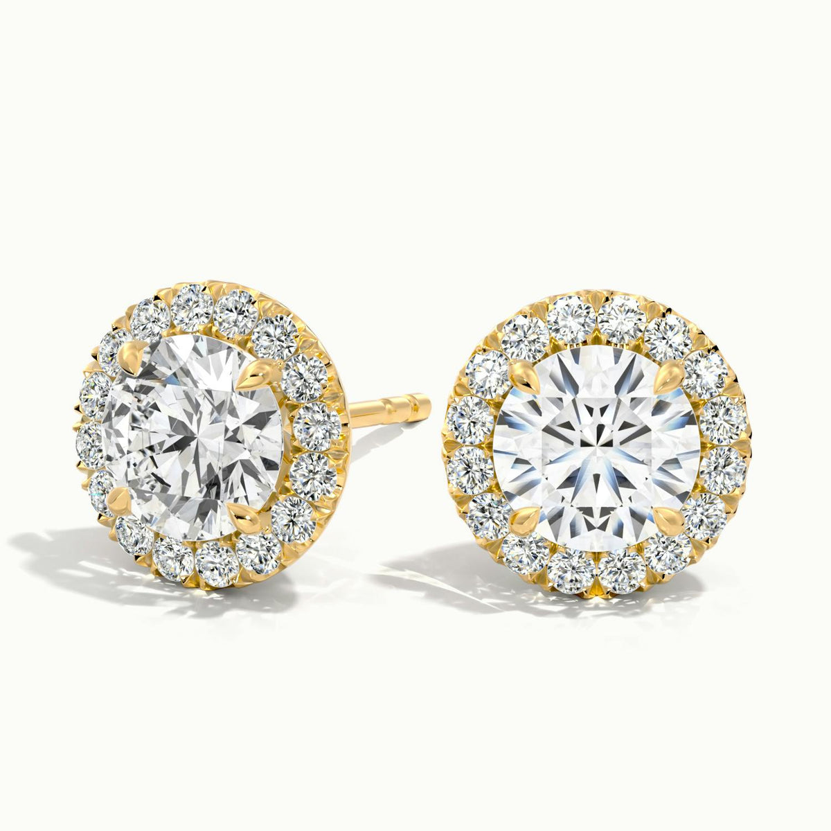 Round Halo Lab Grown Diamond Stud Earrings in 14K Yellow Gold