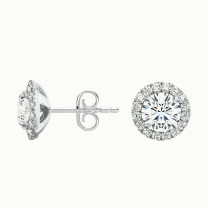 Round Halo Lab Grown Diamond Stud Earrings in Platinum
