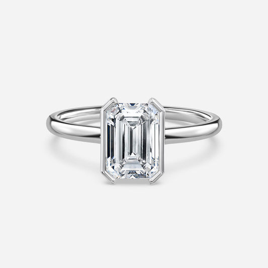 4.1ct Augusta Emerald Bezel Engagement Ring In 14K White Gold (US Size: 5)